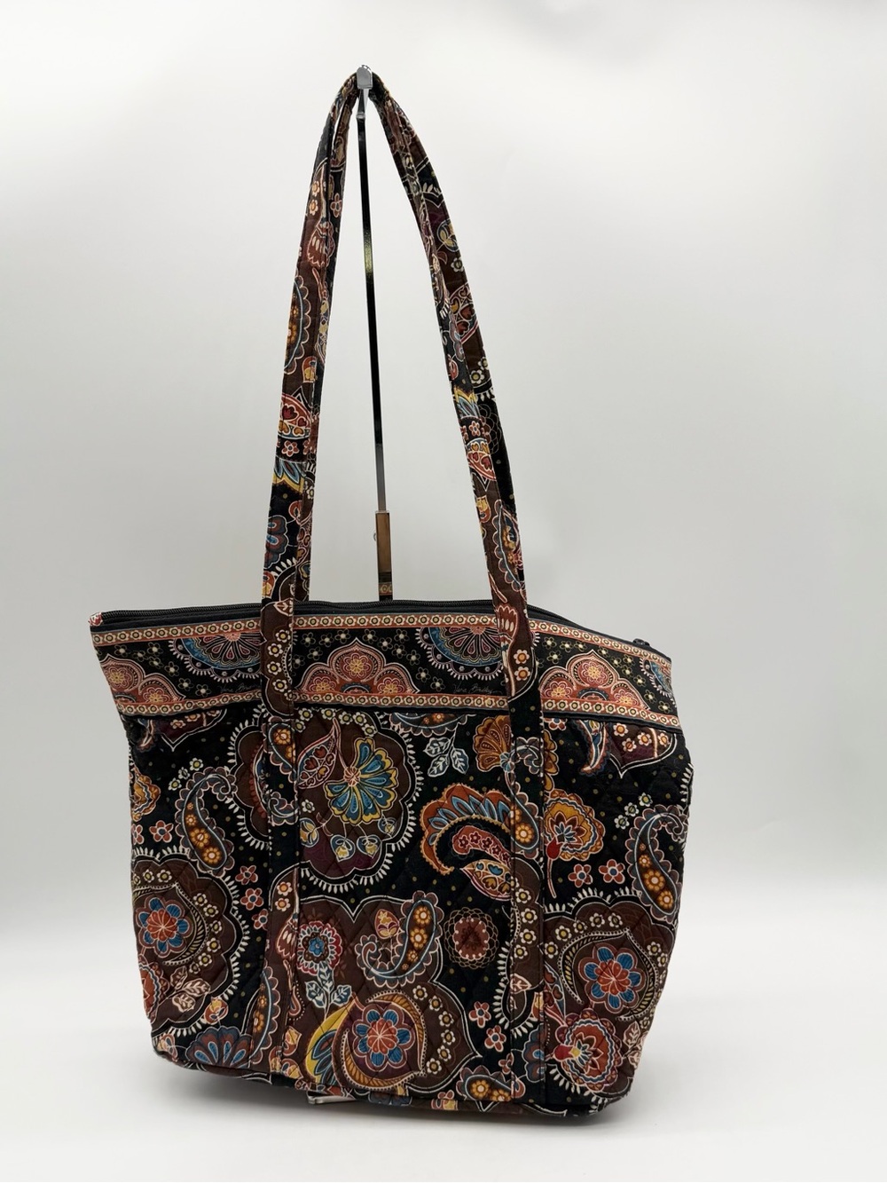 Vera Bradley Kesington Print Floral Paisley Tote Shoulder Bag Brown Black Zip - Picture 2 of 7